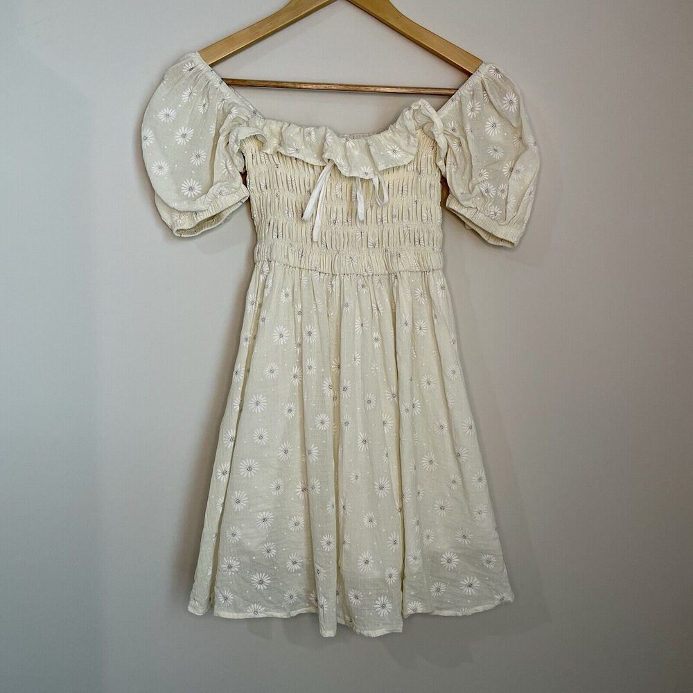 R.Vivimos Milkmaid Puff Sleeve Floral Ruffled Coquette Swing Mini Dress Size 0/2 - Picture 1 of 12